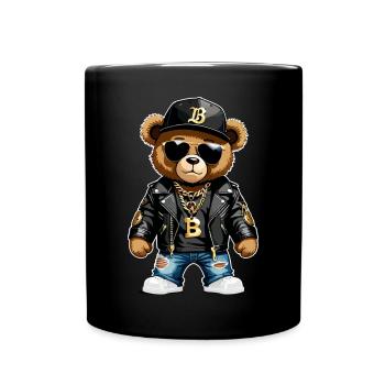 Cooler Teddybär in Rapper Klamotten - Tasse einfarbig - Schwarz - Vorne