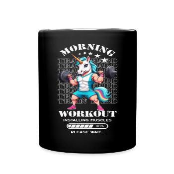 Einhorn Morning Workout - Tasse einfarbig - Schwarz - Vorne