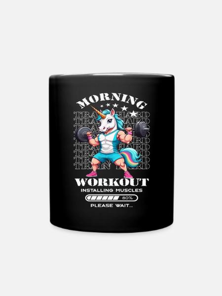 Einhorn Morning Workout - Ensfarvet krus - sort