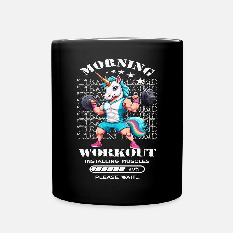 Einhorn Morning Workout - Enfärgad mugg - svart