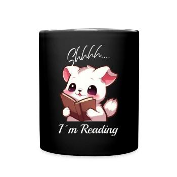 Katze mit Buch - Tasse einfarbig - Schwarz - Vorne