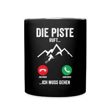 Skifahrer Skipiste ruft an - Tasse einfarbig - Schwarz - Vorne