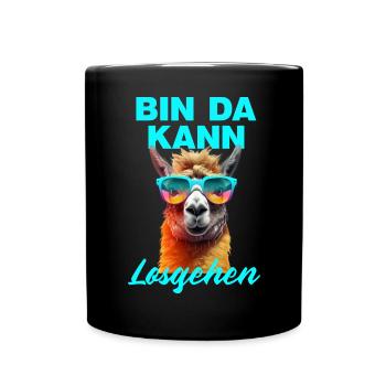 Bin da kann losgehen lustige Llama mit der Brille - Tasse einfarbig - Schwarz - Vorne