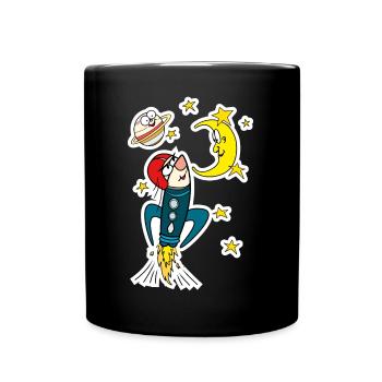 Spacerocket - Auf dem Weg zum Mond und zu den Sternen - Tasse einfarbig - Schwarz - Vorne