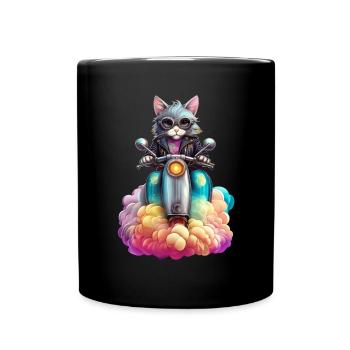 Chat Motard Mignon Sur Son Scooter Vintage - Mug uni - noir - Devant