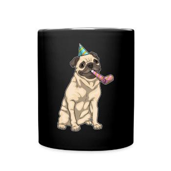 Mops Geburtstag Tröte - Tasse einfarbig - Schwarz - Vorne
