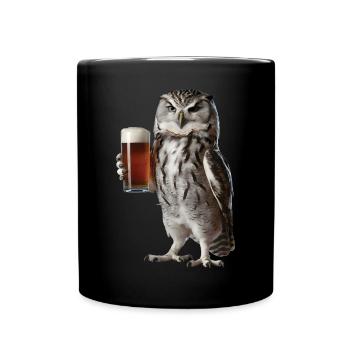 Eule Bier - Tasse einfarbig - Schwarz - Vorne
