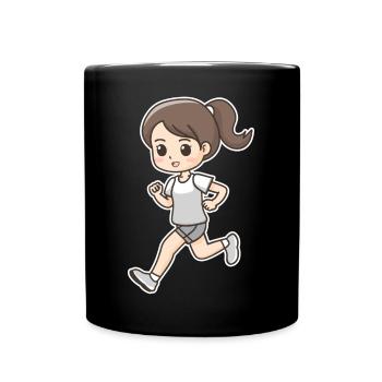 Läuferin Comic Look - Tasse einfarbig - Schwarz - Vorne