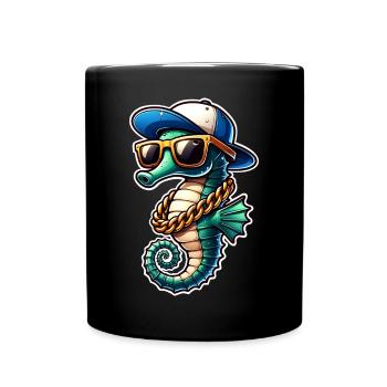 Seepferd Seepferdchen - Tasse einfarbig - Schwarz - Vorne