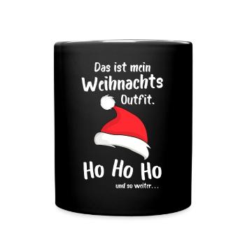 Mein Weihnachtsoutfit Weihnachtsmütze Ho Ho Ho - Tasse einfarbig - Schwarz - Vorne