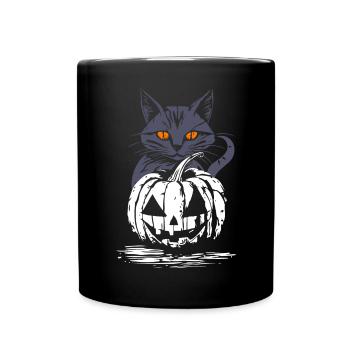 Chat noir avec citrouille - Design d’Halloween - Mug uni - noir - Devant