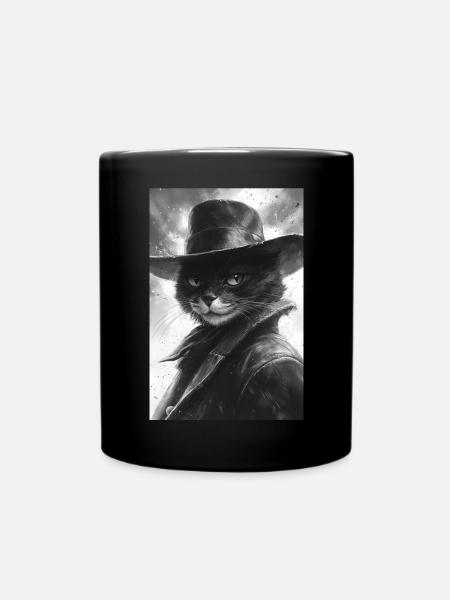 Black and white cat in cowboy look - Full Colour Mug - black