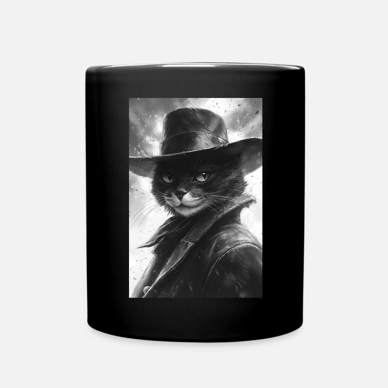 Black and white cat in cowboy look - Full Colour Mug - black