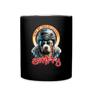 Staffie biker avec phrase nemo me impune lacessit - Mug uni - noir - Devant