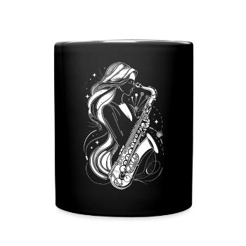 Weiblicher Saxophonist - Tasse einfarbig - Schwarz - Vorne
