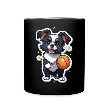 Verspielter Hund mit Ball Illustration - Tasse einfarbig - Schwarz - Vorne