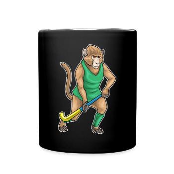 Affe Feldhockey Hockeyschläger - Tasse einfarbig - Schwarz - Vorne