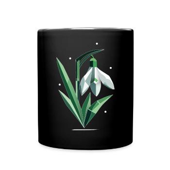 Zarte polygonale Schneeglöckchen-Illustration - Tasse einfarbig - Schwarz - Vorne