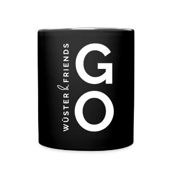 Wüster&Friends GO Logo Weiß - Tasse einfarbig - Schwarz - Vorne