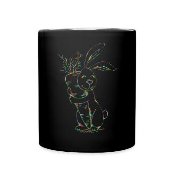 Bunter Neonhase mit Karotten - Tasse einfarbig - Schwarz - Vorne