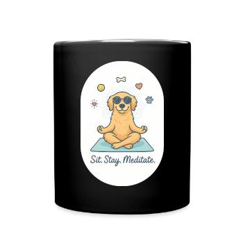 Zen Golden Retriever: Der flauschige Lebenscoach - Tasse einfarbig - Schwarz - Vorne