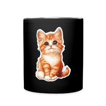 Süsse Katze Kätzchen - Tasse einfarbig - Schwarz - Vorne