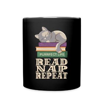 Lire, dormir, répéter et les chats - Mug uni - noir - Devant