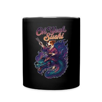 Sushi Jack Russell Terrier Drache Kimono Geschenk - Tasse einfarbig - Schwarz - Vorne