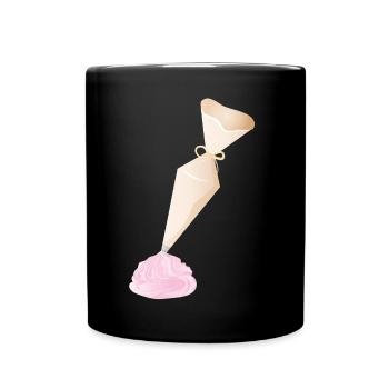 Douille crème avec garnitures roses - Mug uni - noir - Devant
