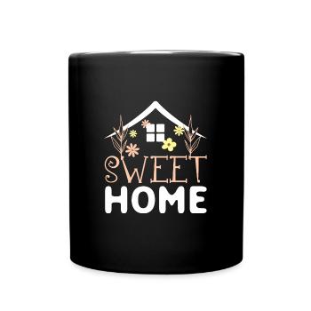 Home Sweet Home, Zuhause ist es am schönsten - Tasse einfarbig - Schwarz - Vorne