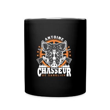 Antoine chasseur de sanglier Humour Chasse - Mug uni - noir - Devant