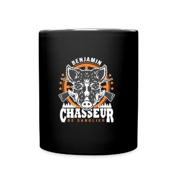 Benjamin chasseur de sanglier Humour Chasse - Mug uni - noir - Devant