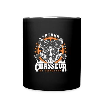 Arthur chasseur de sanglier Humour Chasse - Mug uni - noir - Devant