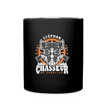 Stéphan chasseur de sanglier Humour Chasse - Mug uni - noir - Devant
