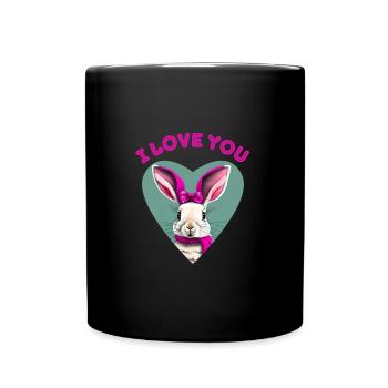 I love you rabbit funny glasses happy easter day - Full Colour Mug - black - Front