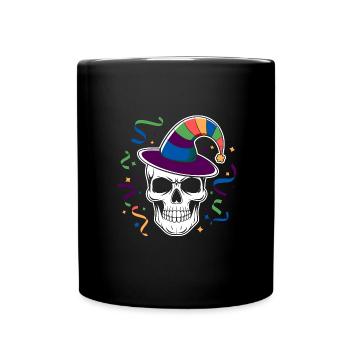 Lustiger Karneval Fasching Skull Helau - Tasse einfarbig - Schwarz - Vorne