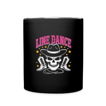 Line Dance Skull with Stetson and Boots and Lasso - Full Colour Mug - black - Front