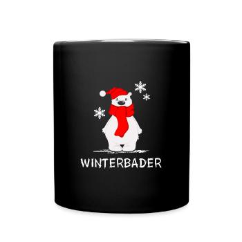 Eisbader Winterbader Eisbär mit Pudelmütze - Tasse einfarbig - Schwarz - Vorne