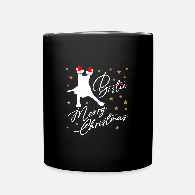 Boston Terrier mit Nikolausmütze und Sternen - Tasse einfarbig - Schwarz