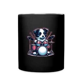 Cool Border Collie Drummer Puppy - Full Colour Mug - black - Front