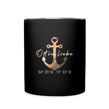 Ostseeliebe - Anker - Koordinaten Rügen - Tasse einfarbig - Schwarz - Vorne