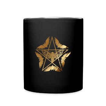 Gothic,Moth,Pentagon,Flowers,Red,Bat,Gold - Full Colour Mug - black - Front