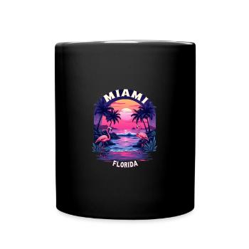 Miami Florida Sunset Flamingo Beach Vibes - Full Colour Mug - black - Front