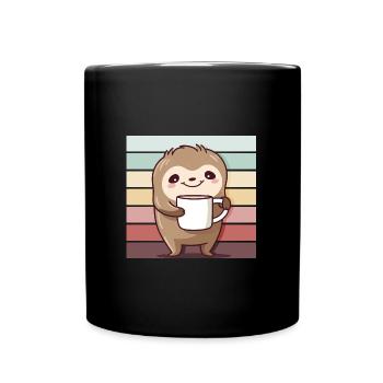 Faultier mit Tasse Spruch Vintage Morgenmuffel - Tasse einfarbig - Schwarz - Vorne