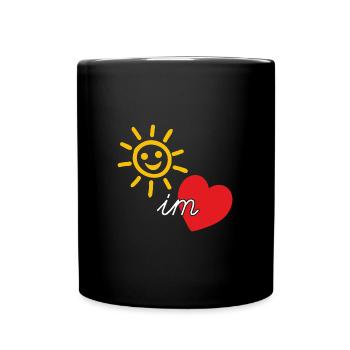 Sonne im Herzen, Sommer, Fröhlichkeit, Güte - Tasse einfarbig - Schwarz - Vorne