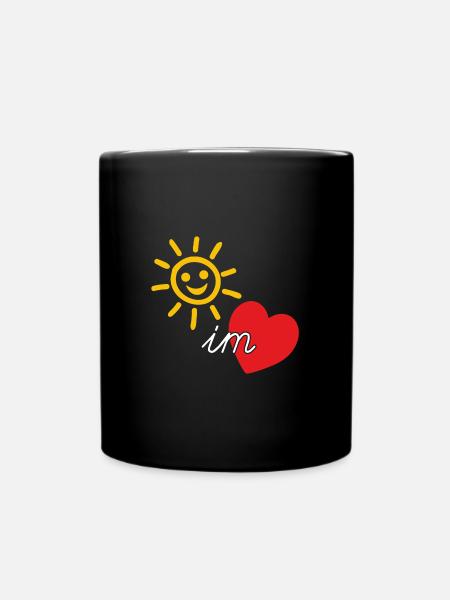 Sonne im Herzen, Sommer, Fröhlichkeit, Güte - Tasse einfarbig - Schwarz