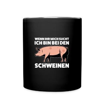 Schwein Bauer Schweinezucht Geschenk - Tasse einfarbig - Schwarz - Vorne