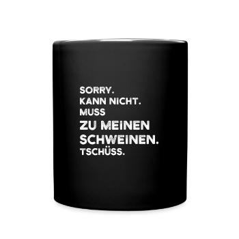 Schwein Bauer Schweinezüchter Geschenk - Tasse einfarbig - Schwarz - Vorne