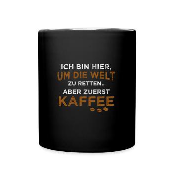 Kaffee Zubehör Koffein Getränk Wachmacher Kaffee - Tasse einfarbig - Schwarz - Vorne