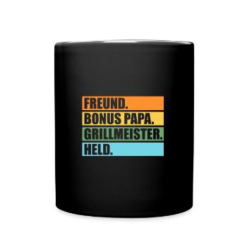 Grillmeister Bonus Papa Grill Meister Geschenk - Tasse einfarbig - Schwarz - Vorne